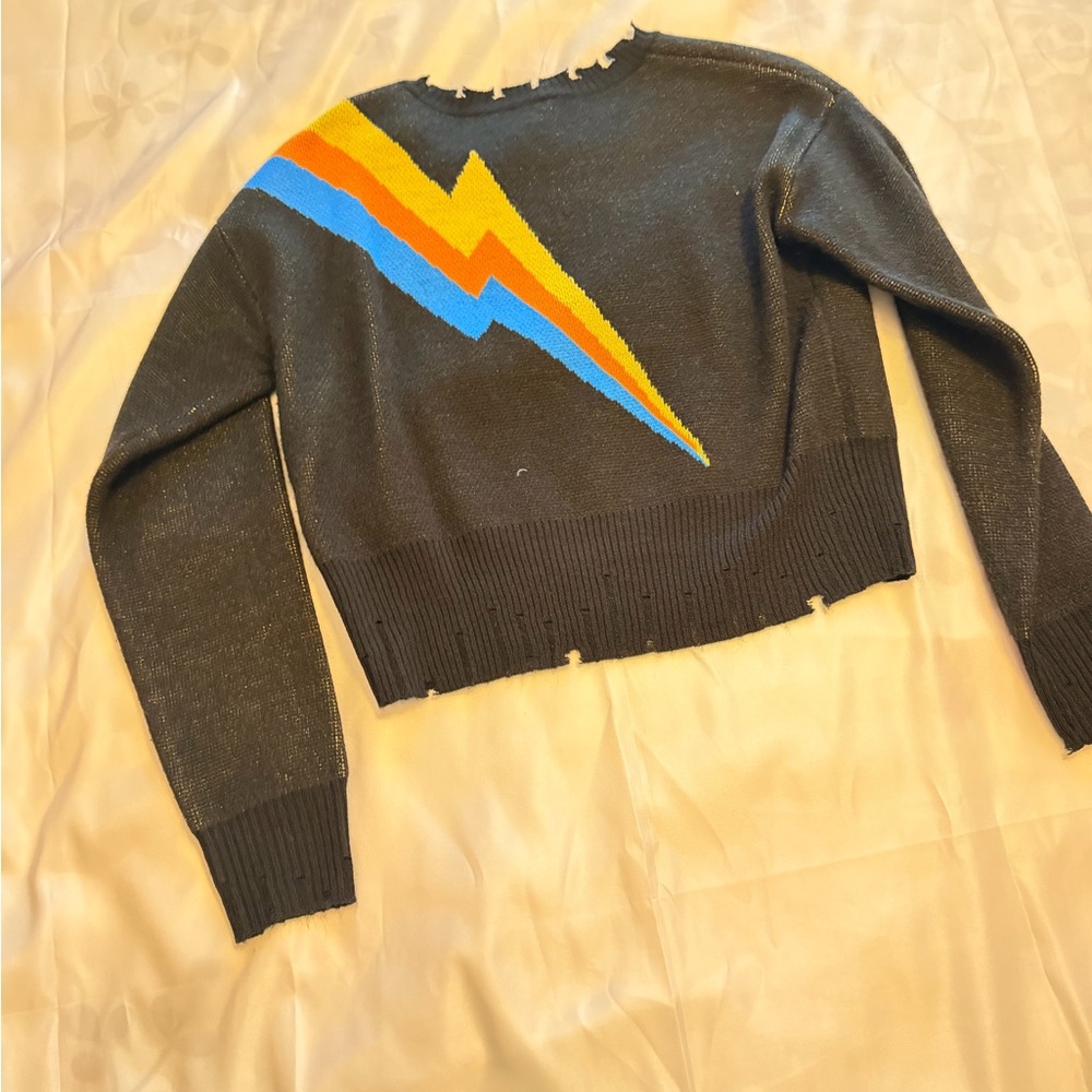 Distressed Lightning Bolt Knit Sweater – S/M (no tags)